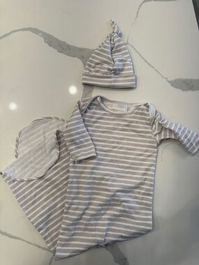 Striped Gray & White Baby Matching Set with Hat